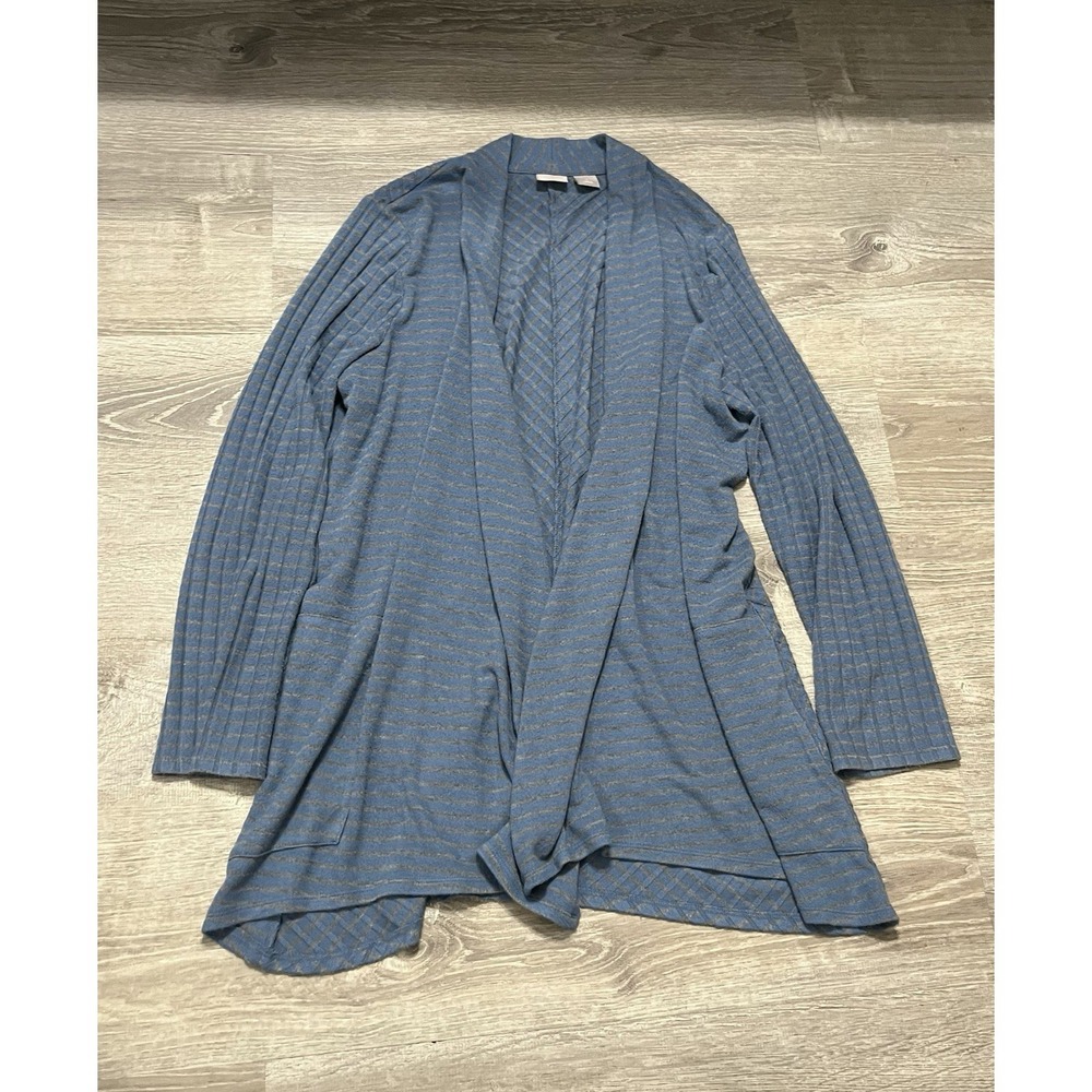 Chicos Zenergy Cardigan Size 2 Blue Gray Chevron  Ribbed Womens 12/14‎